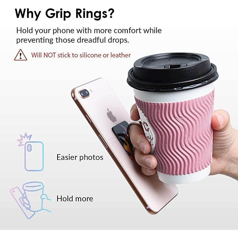 Cell Phone Ring Holder - Finger Ring & Stand - Improves Phone Grip Compatible with iPhone, Galaxy and Most Cases (Except Silicone/Leather) - Black Cat