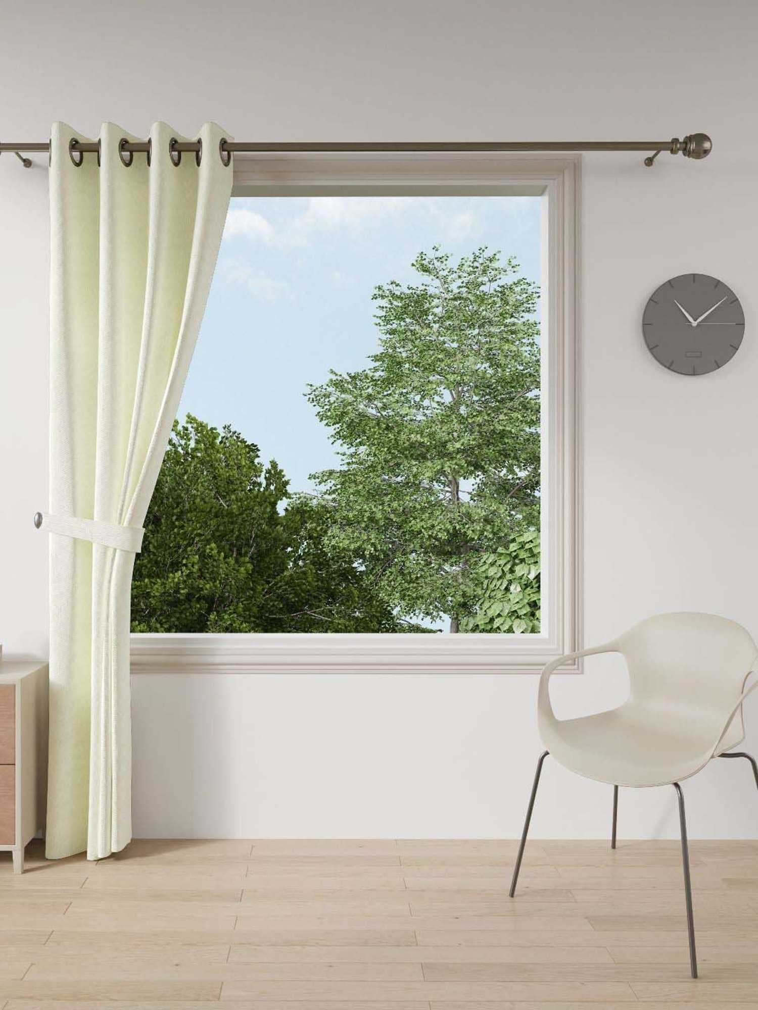 Swayam Cream & Blue Printed Faux Silk Door Curtains - Set of 2