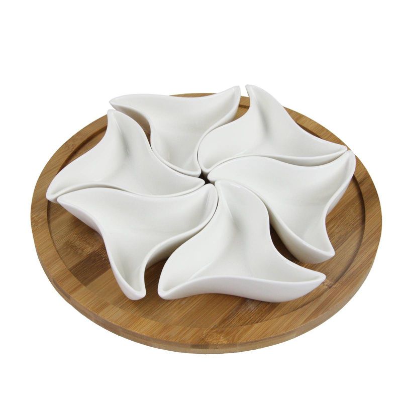 7pc Stoneware Beautiful Waves Party Serving Set White - Elama