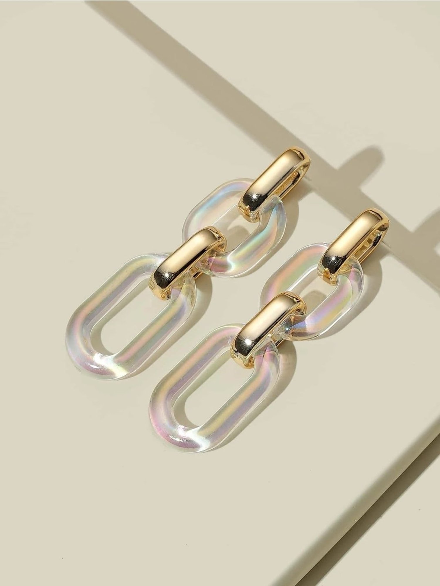 OOMPH Golden & White Rainbow Hue Link Chain Fashion Drop Earring for Women