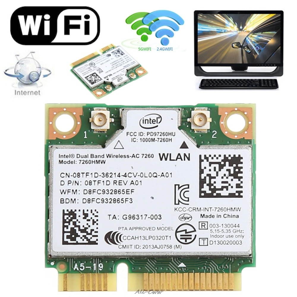 876M  2.4+5G Bluetooth V4.0 Wifi Wireless Mini PCI-Express Card For  Intei 7260 AC DELL 7260HMW CN-08TF1D