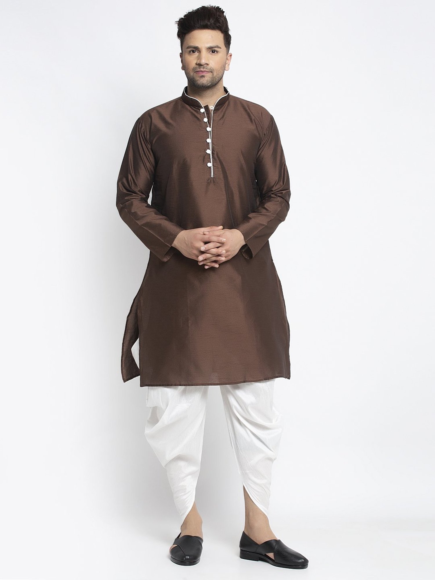 Benstoke Brown & White Regular Fit Kurta Set