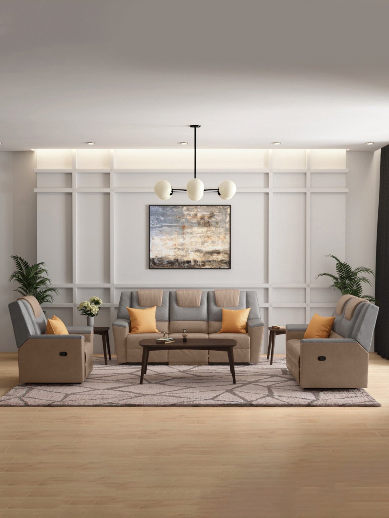 Godrej Interio Sumo Brown & Grey Fabric 1 Seater Recliner Sofa