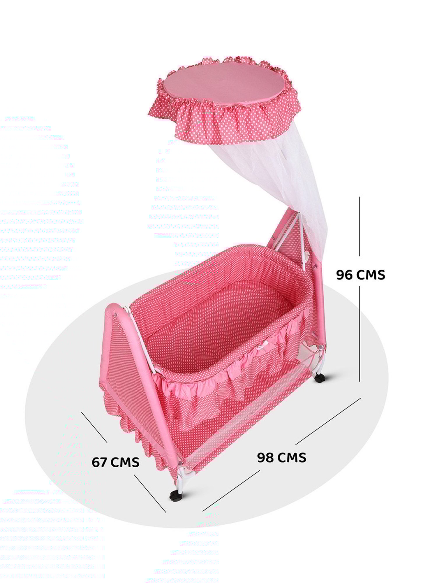 Kiddery Pink Baby Cradle with Mosquito Protection Net (Age 0-8 Months)