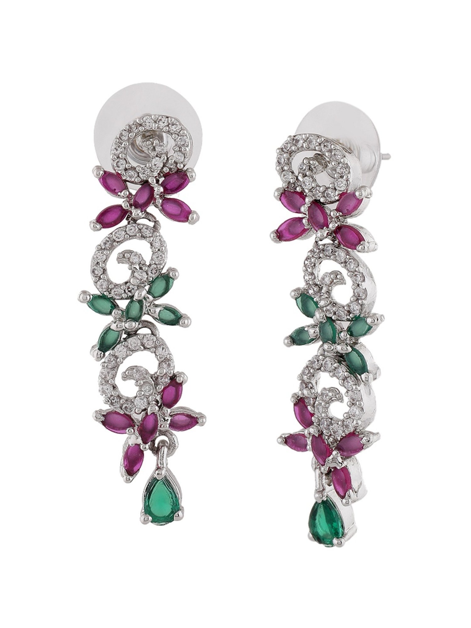 Estele Rhodium-Plated CZ Dazzling Twirl Design Dangler Earrings