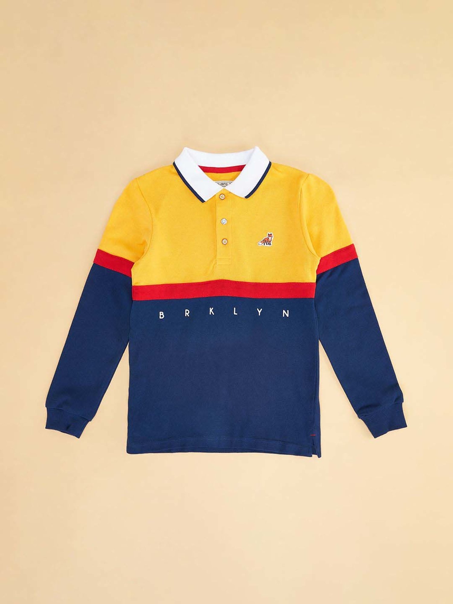 Pantaloons Junior Yellow & Navy Cotton Color Block Full Sleeves Polo T-Shirt