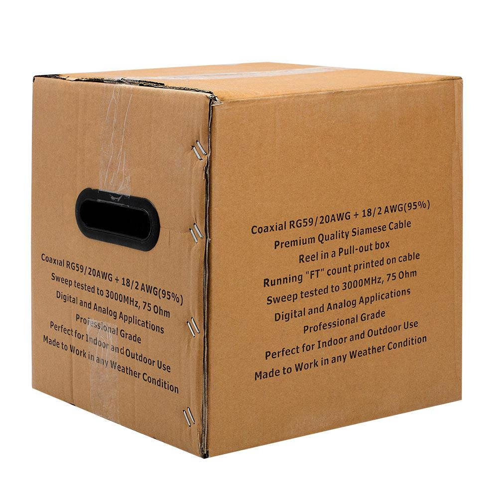 Siamese RG59+2DC 95% Bare Copper Pull Box - 500 Feet Black