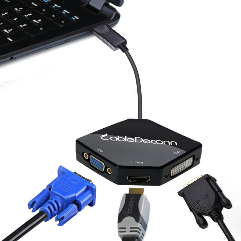CableDeconn Displayport Dp to Hdmi vga dvi Male to Female 3-in-1 Adapter Converter Cable For pc