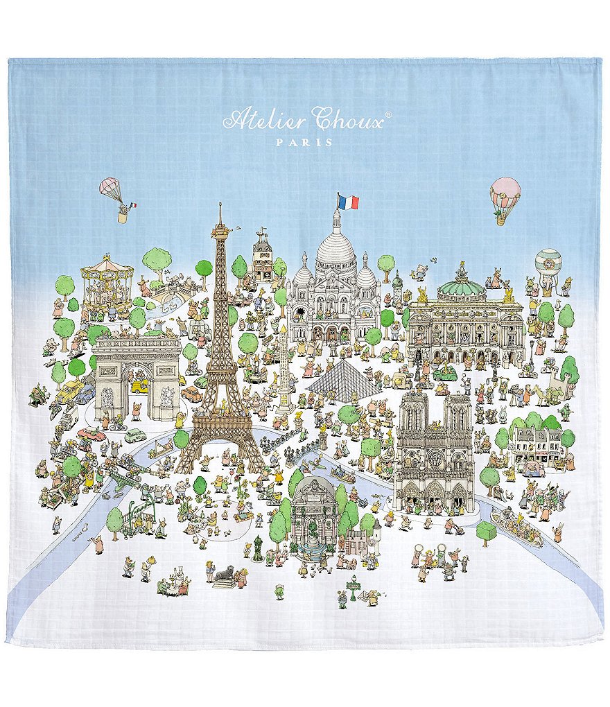 Atelier Choux Paris Organic Cotton Atelier Choux's Paris Print Swaddle Blanket with Gift Box