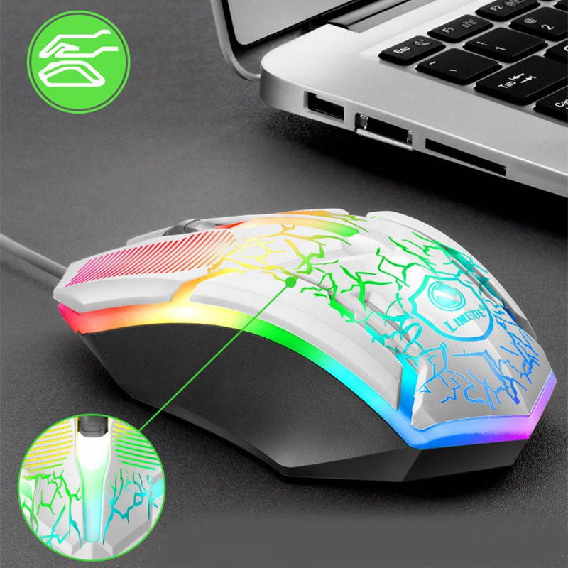 Colorful Cool Light Keyboard Mouse Suit  USB Wired Game Keyboard Mouse Suit Mechanical Keyboard Feel - White