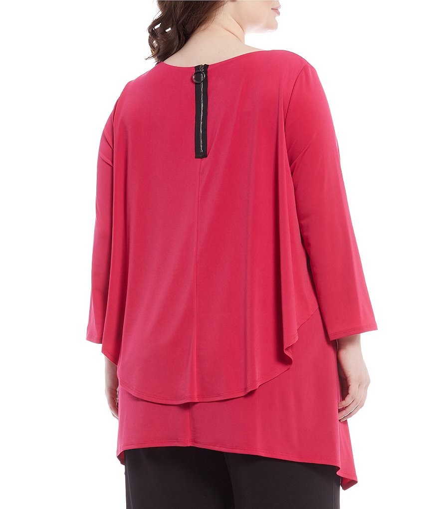 IC Collection Plus Size Round Neck Layered Back Zipper Long Sleeve Tunic