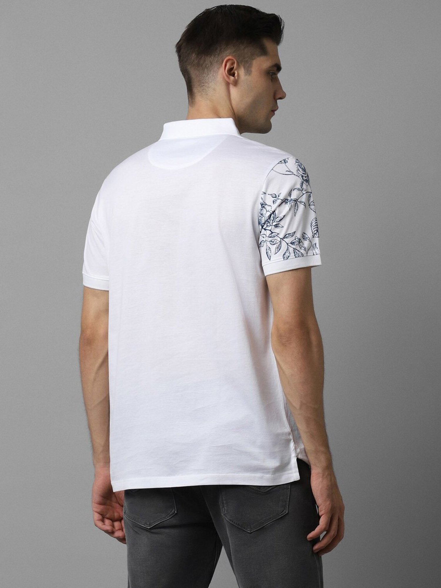 Louis Philippe Sport White Cotton Regular Fit Printed Polo T-Shirt