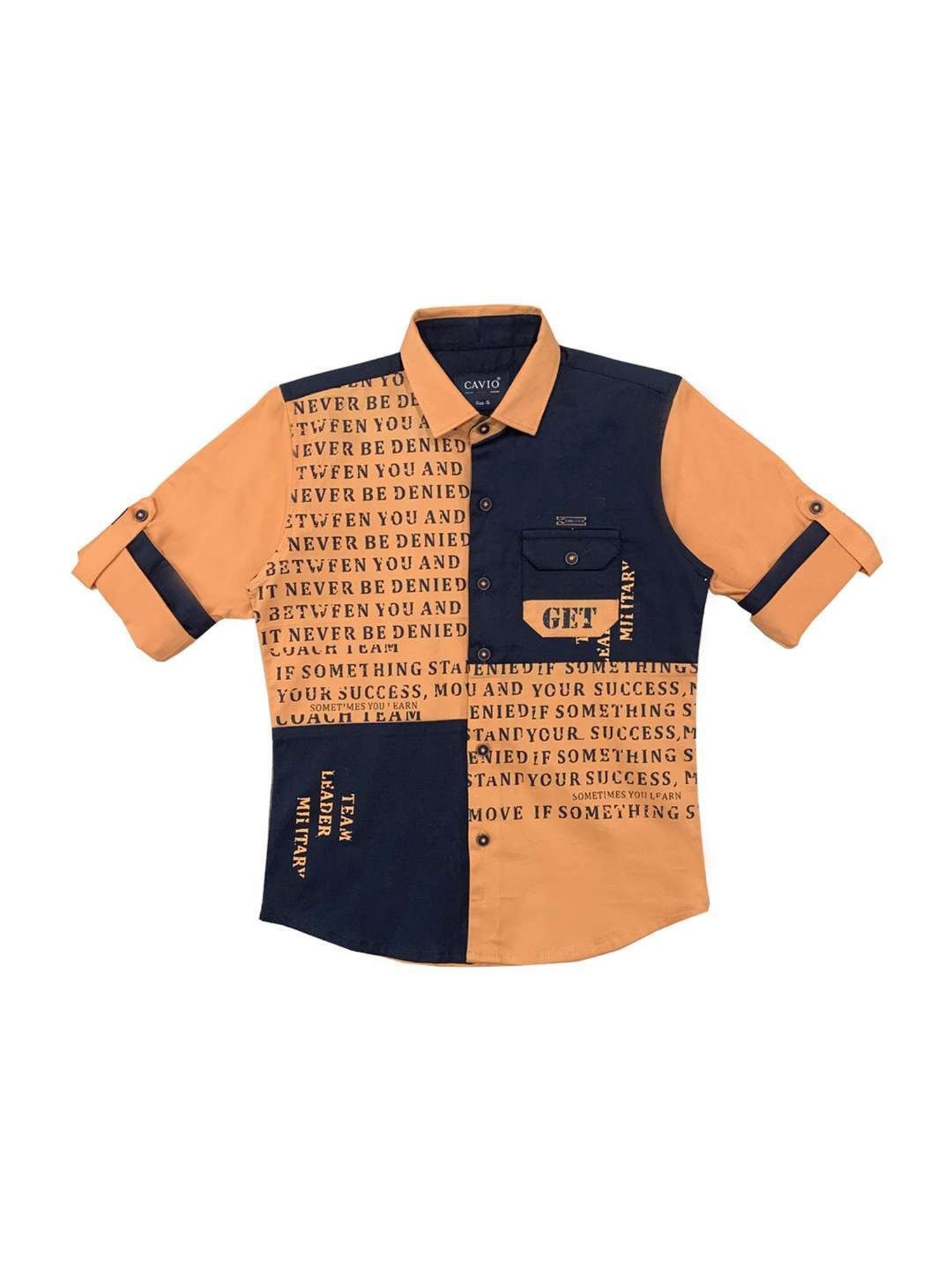 Cavio Kids Peach & Black Cotton Color Block Full Sleeves Shirt