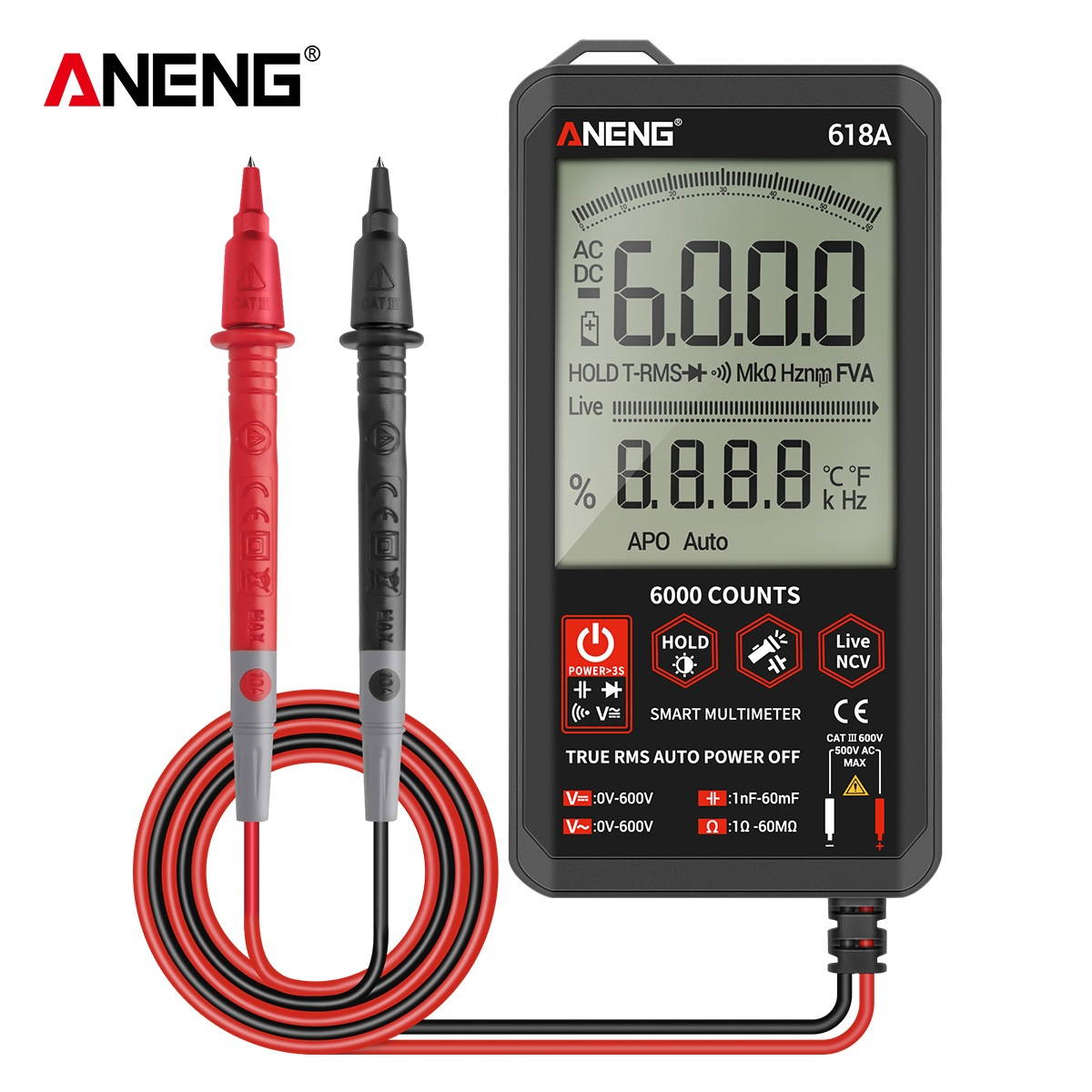 ANENG Digital Autoranging Multimeter with Audible Continuity True RMS Backlit Multimeter with AC/DC Voltage Tester Capacitance/Frequency/Continuity Meter Ohmmeter Resistance/Diode Tester for