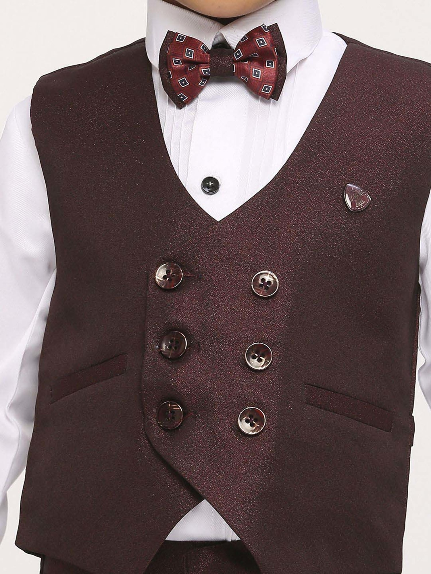 Fourfolds Boys Blue & White Solid Full Sleeves Suit Set