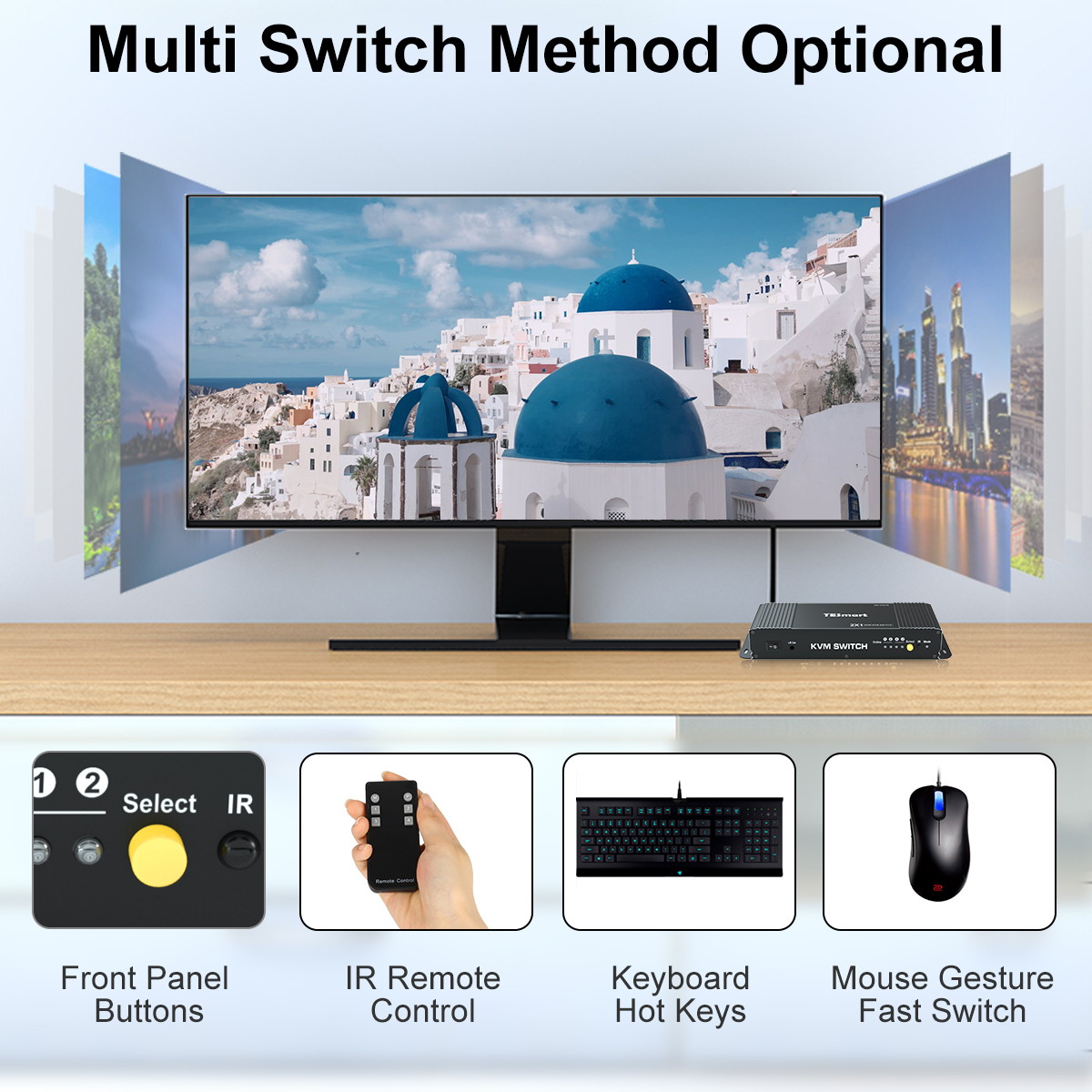 TESmart HDMI KVM Switch 2 Port 4K@60Hz Ultra HD 2x1 HDMI KVM Switcher with 2 Pcs 5ft KVM Cables Supports USB 2.0 Devices, Mechanical and Multimedia Keyboard and Mouse Pass Through Control up to 2 PCs