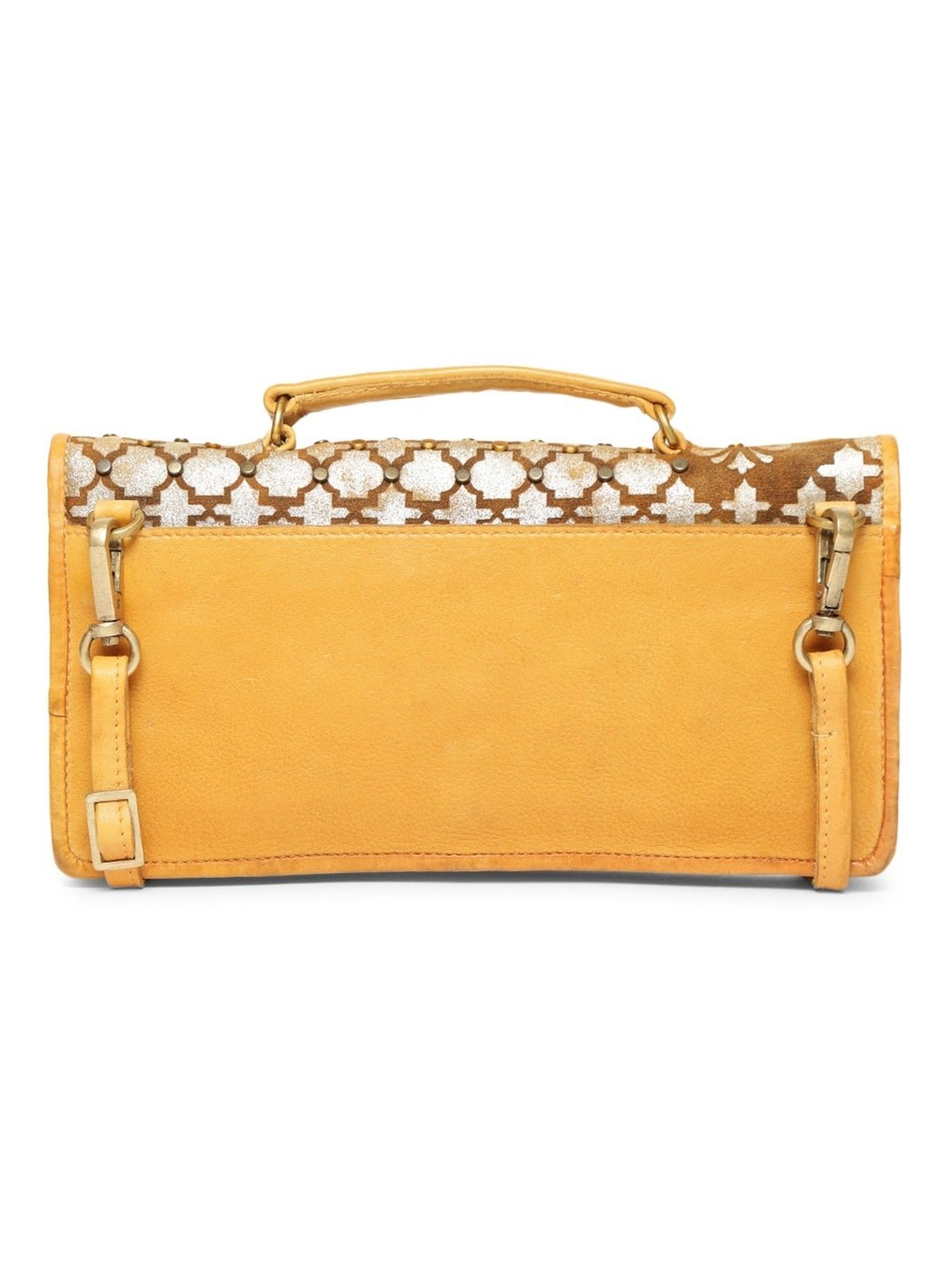 Art N Vintage Luminosa Mustard Yellow Leather Embellished Small Sling Handbag