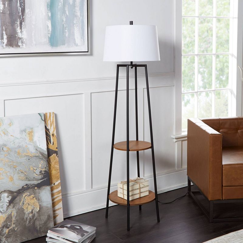 63" Tristan Silverwood Floor Lamp with Shelves (Includes LED Light Bulb) Black - Decor Therapy