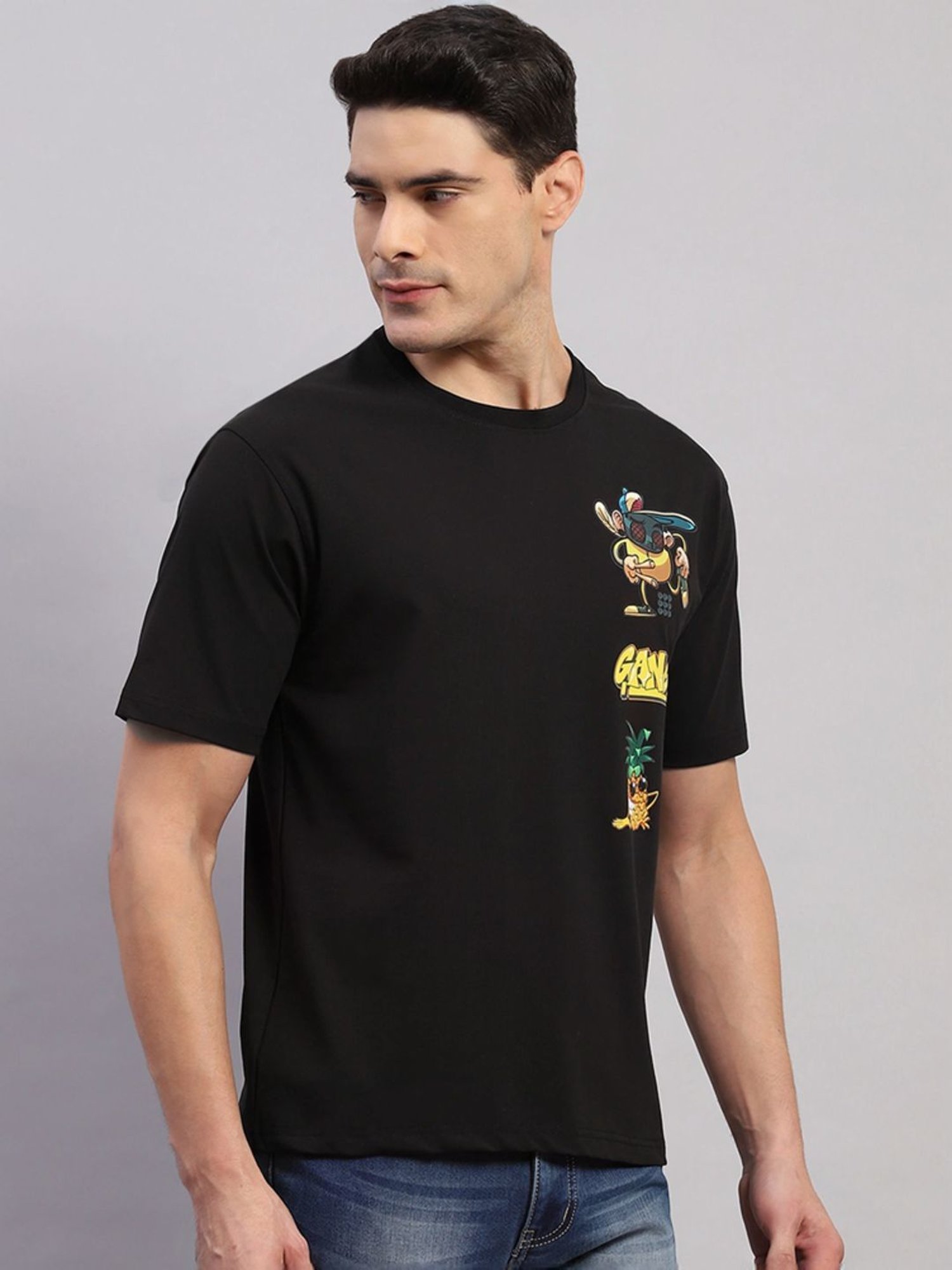 Rock.It Black Regular Fit Printed T-Shirt