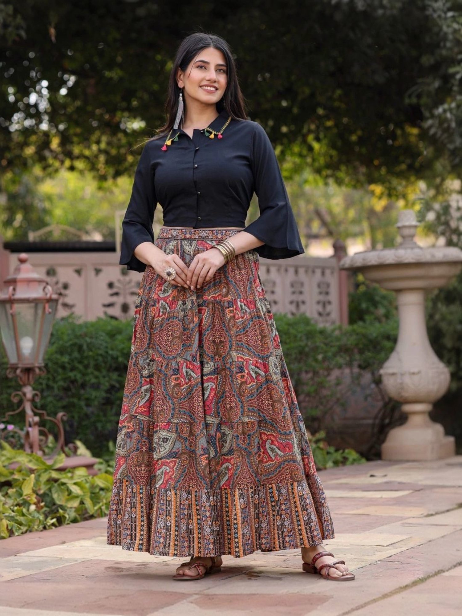 Juniper Multicolored Flare Fit Shirt Skirt Set