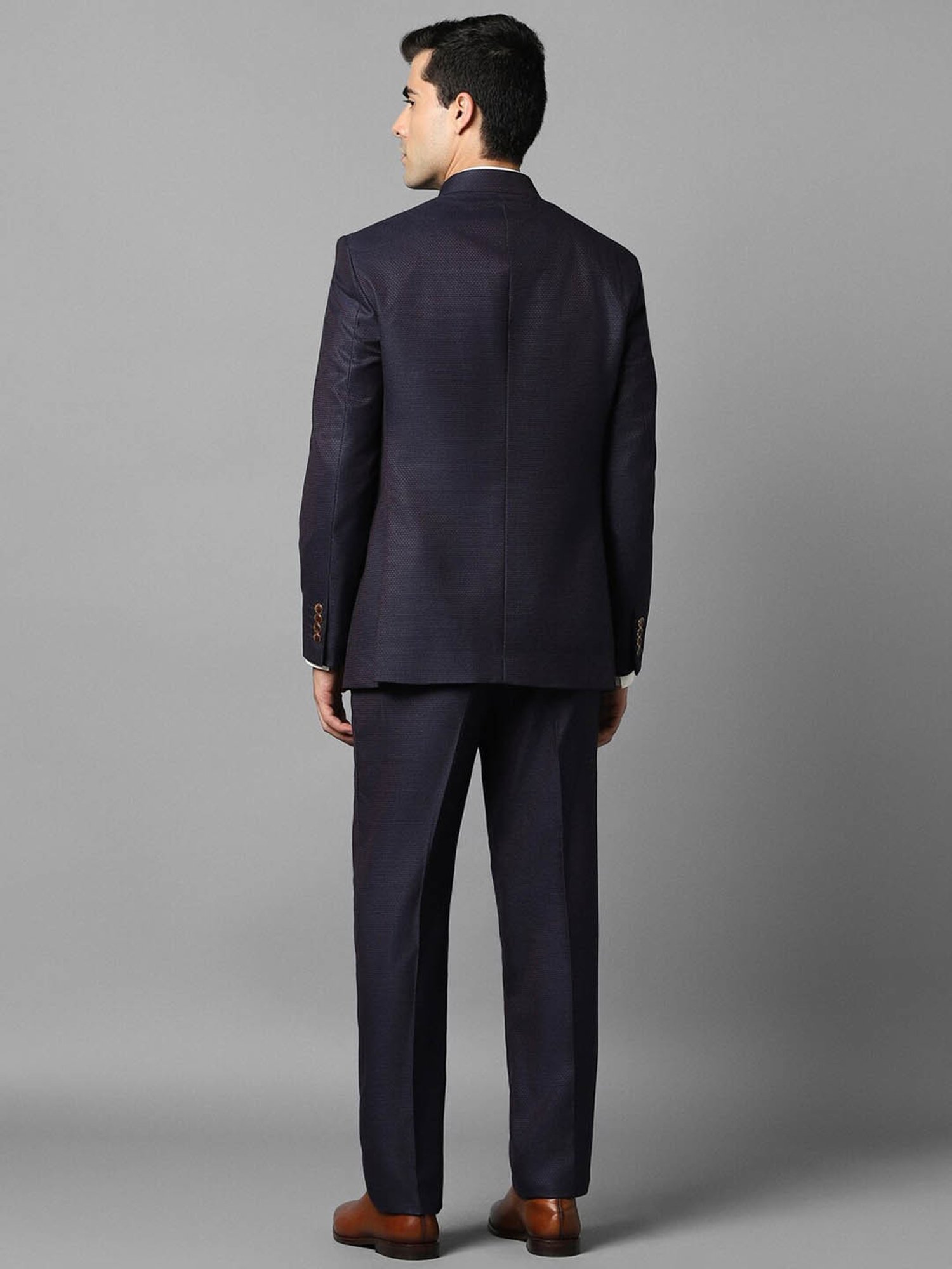 Louis Philippe Navy Blue Regular Fit Texture Two Piece Suit