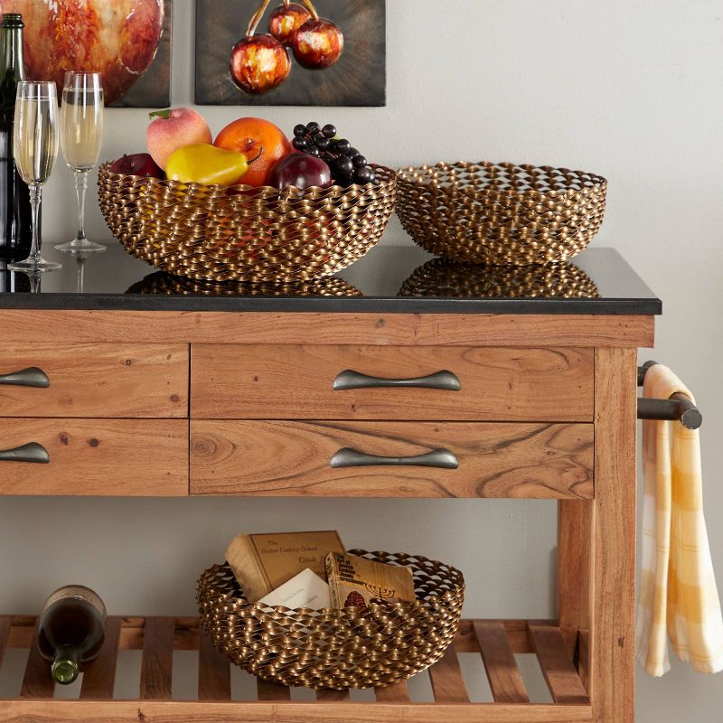 Set of 3 Round Modern Metal Basket Gold - Olivia & May