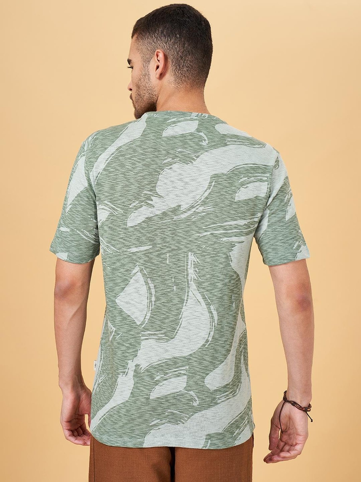 7 Alt by Pantaloons Sage Green Cotton Relaxed Fit Printed T-Shirt