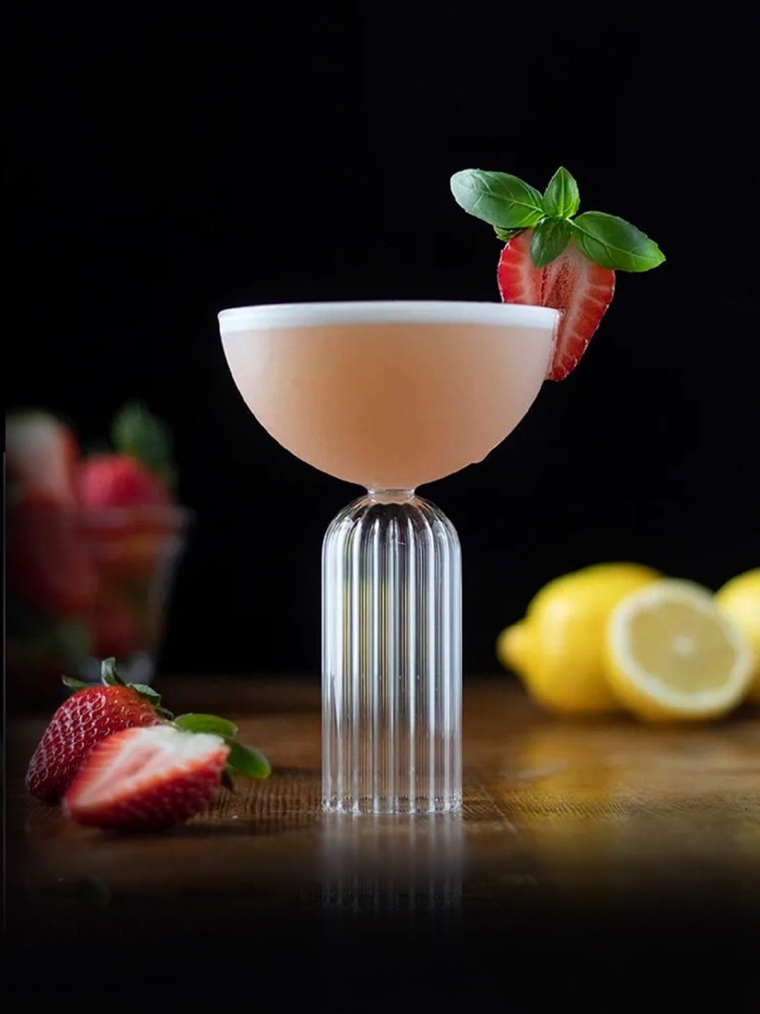 Melbify Ribbed Stem Coupe Fancy Transparent Cocktail Glass 250ml - Set of 2