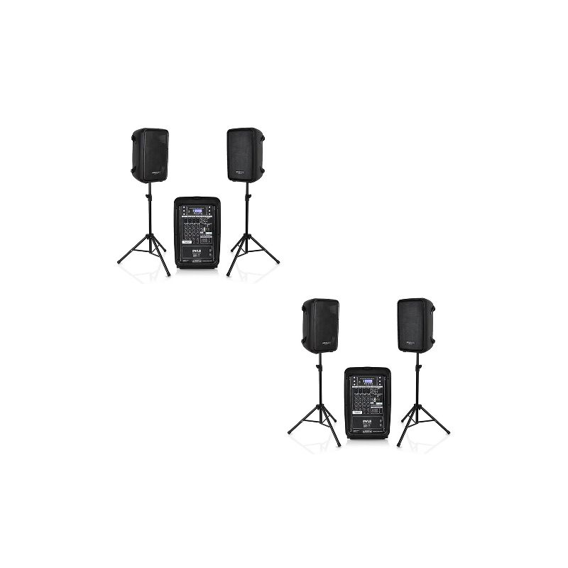 Pyle 2 x PPHP28AMX Stage & Studio 8 Inch Bluetooth DJ PA Loud Speaker System and 8 Channel Audio Mixer Bundle Kit w/ USB & SD Readers, Black (2 Pack)