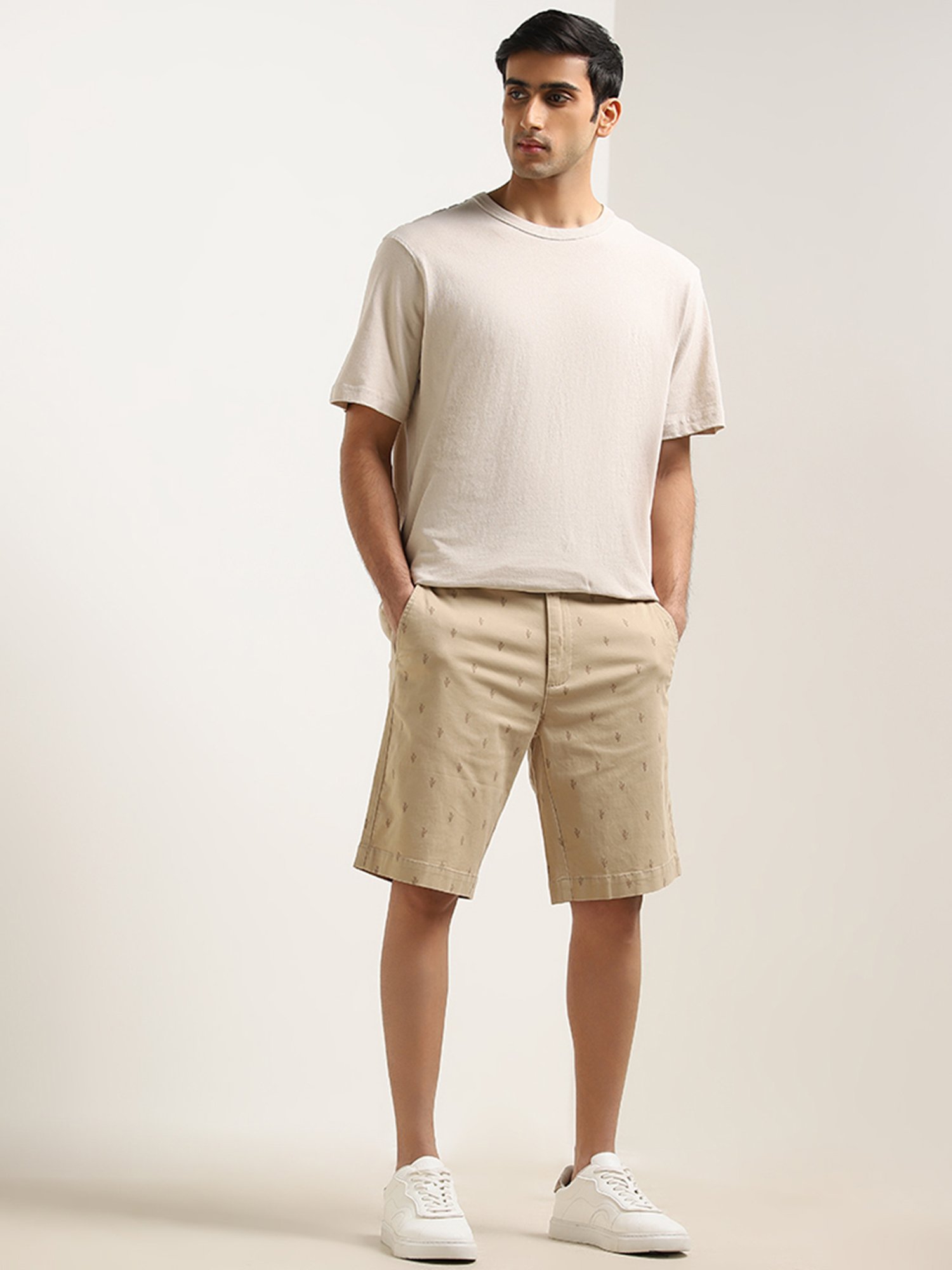 WES Casuals by Westside Beige Relaxed-Fit Mid-Rise Cotton Blend Shorts