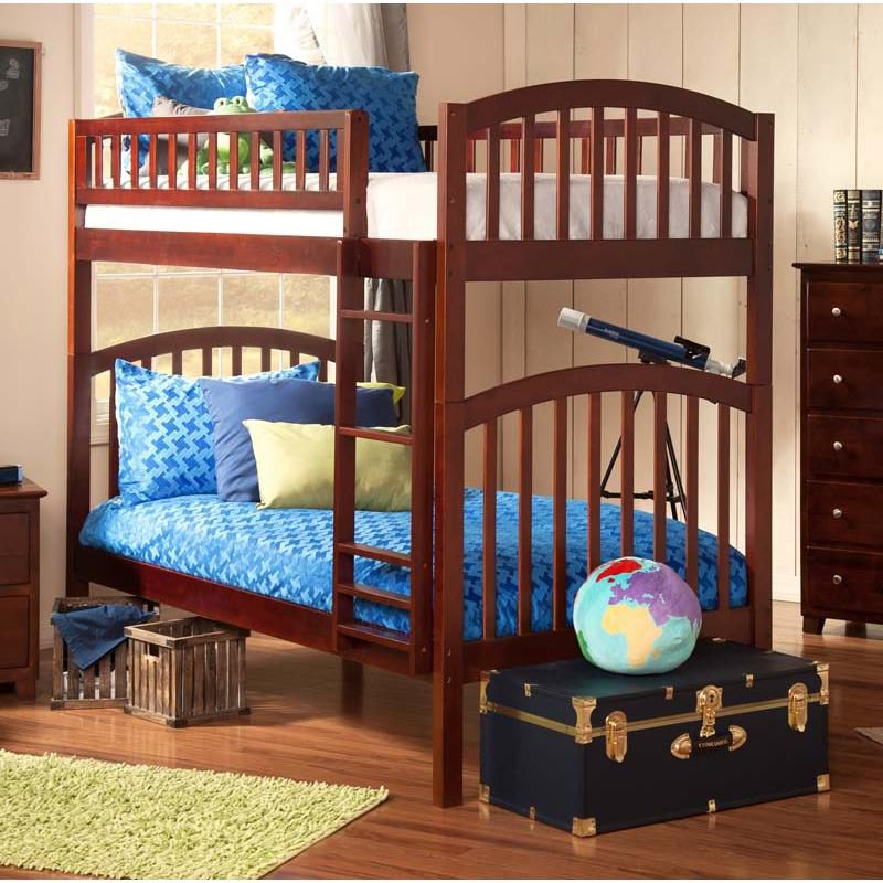 Richland Bunk  Twin over Twin w/ Raised Panel Trundle  Antique Walnut - Atlantic Frame