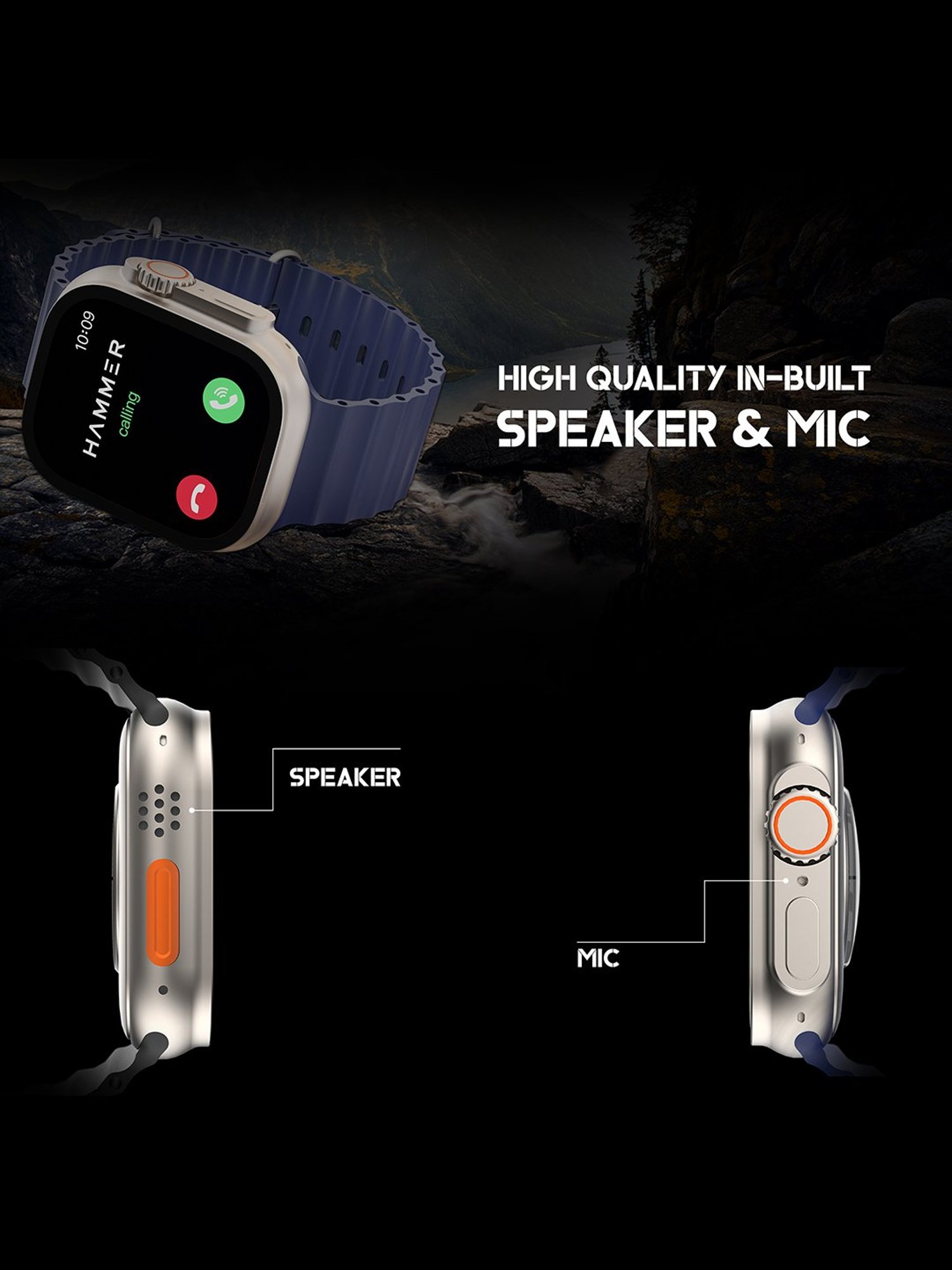 Hammer Active 2.0, 1.95 inch Display Bluetooth Calling Smartwatch, 600 NITS Brightness (Black)