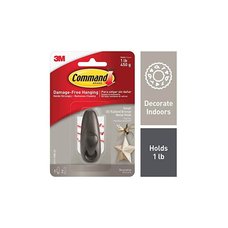 Forever Classic Metal Hook, Indoor Use, Holds 1 lb, Small, Decorate Damage-Free (FC11-ORB), Oil Rubbed Bronze