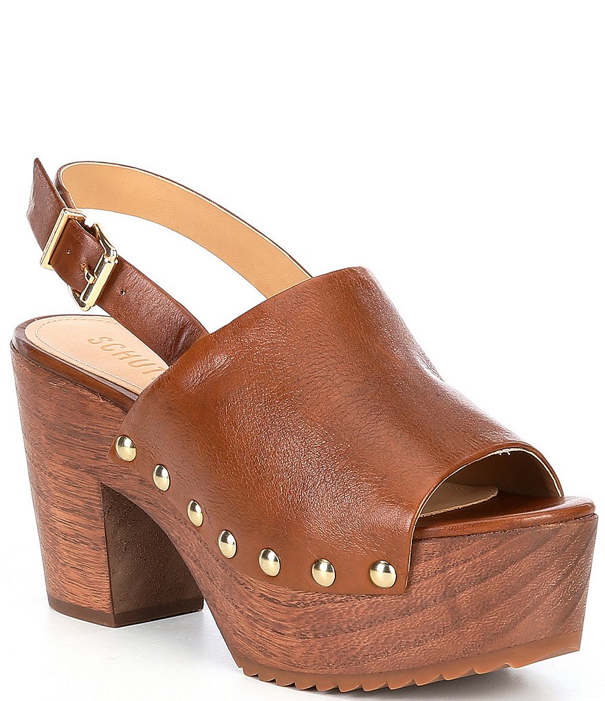 Schutz Yeda Studded Leather Platform Block Heel Slingback Clog Sandals