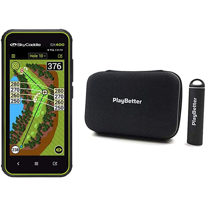 SkyCaddie SX400 Power Bundle Portable Charger &  Protective Hard Case | Rugged, Touchscreen, 4" Display, 35,000 Maps | Handheld Golf GPS