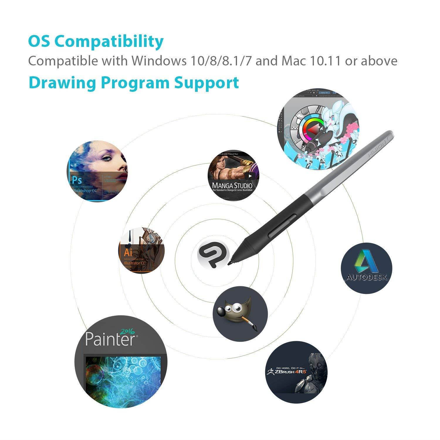 Huion H610 Pro V2 Graphic Drawing Tablet Tilt Function Battery-Free Stylus and 8192 Pen Pressure with 8 Pen Nibs