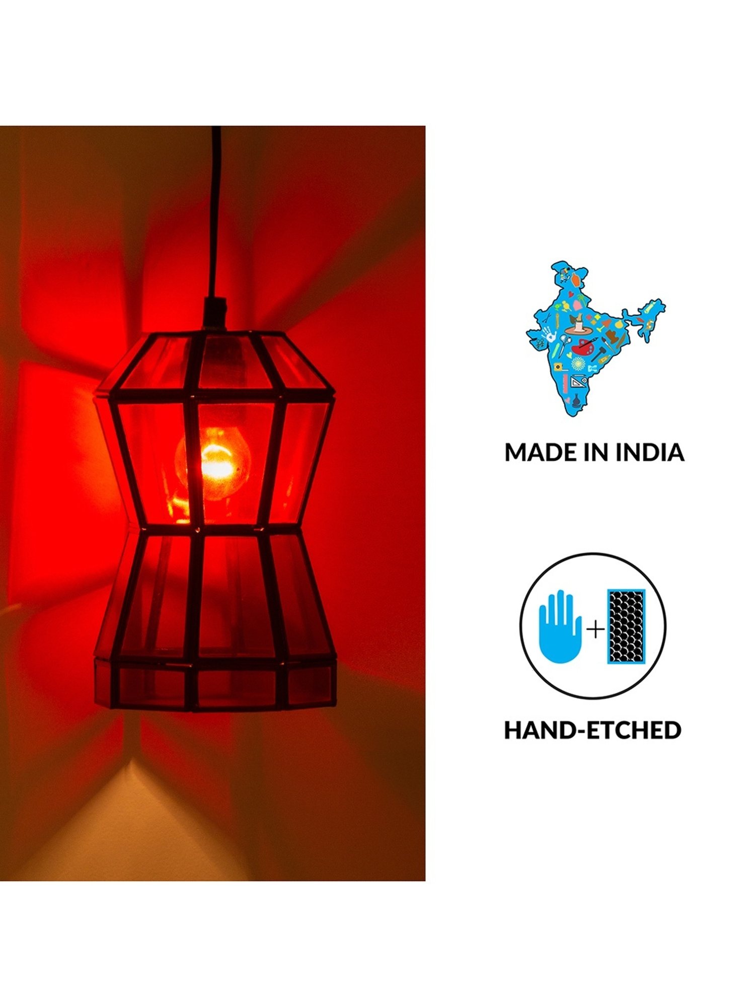 ExclusiveLane Red Glass Octagonal Hanging Pendant Lamp