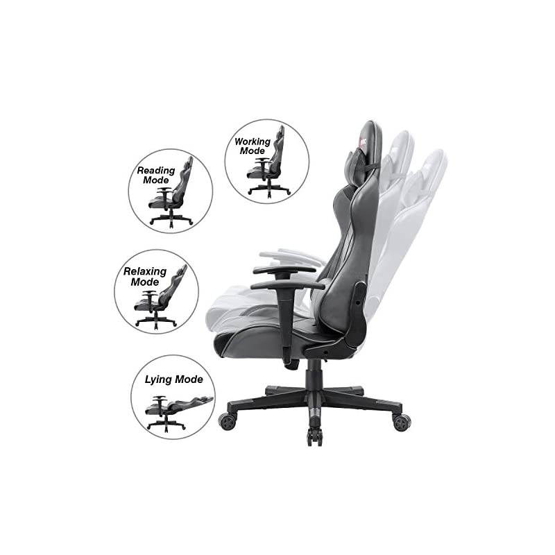 Ergonomic Gaming Chair Racing Style Adjustable Height High Back PC Computer Chair with Headrest and Lumbar Support Executive Office Chair (Grey)