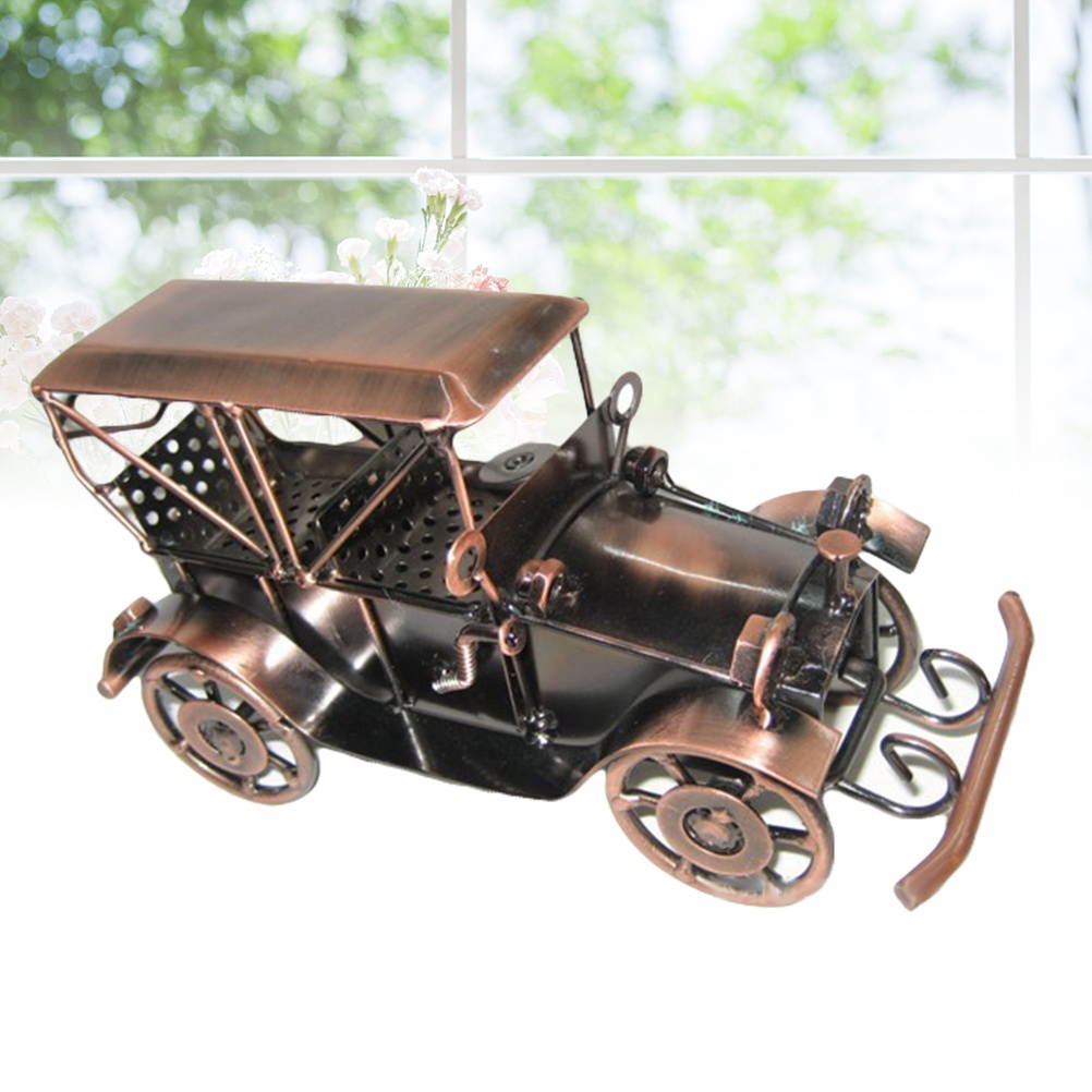 Metal Antique Vintage Car Model Home Decor Ornaments Handmade Handcraft Collections Vehicle Toys (Grey)