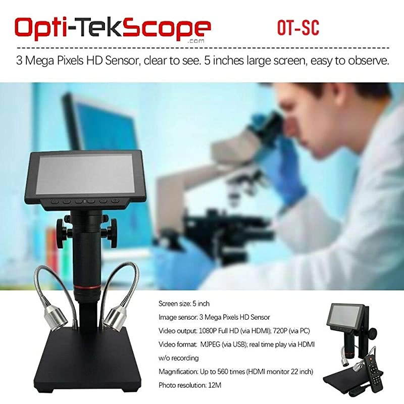 OT-SC Digital HDMI Microscope Macro Camera with 5" Display, 1080p Imaging, 560x Zoom, 4032x3024 Resolution- Amazing Images on Large Screen