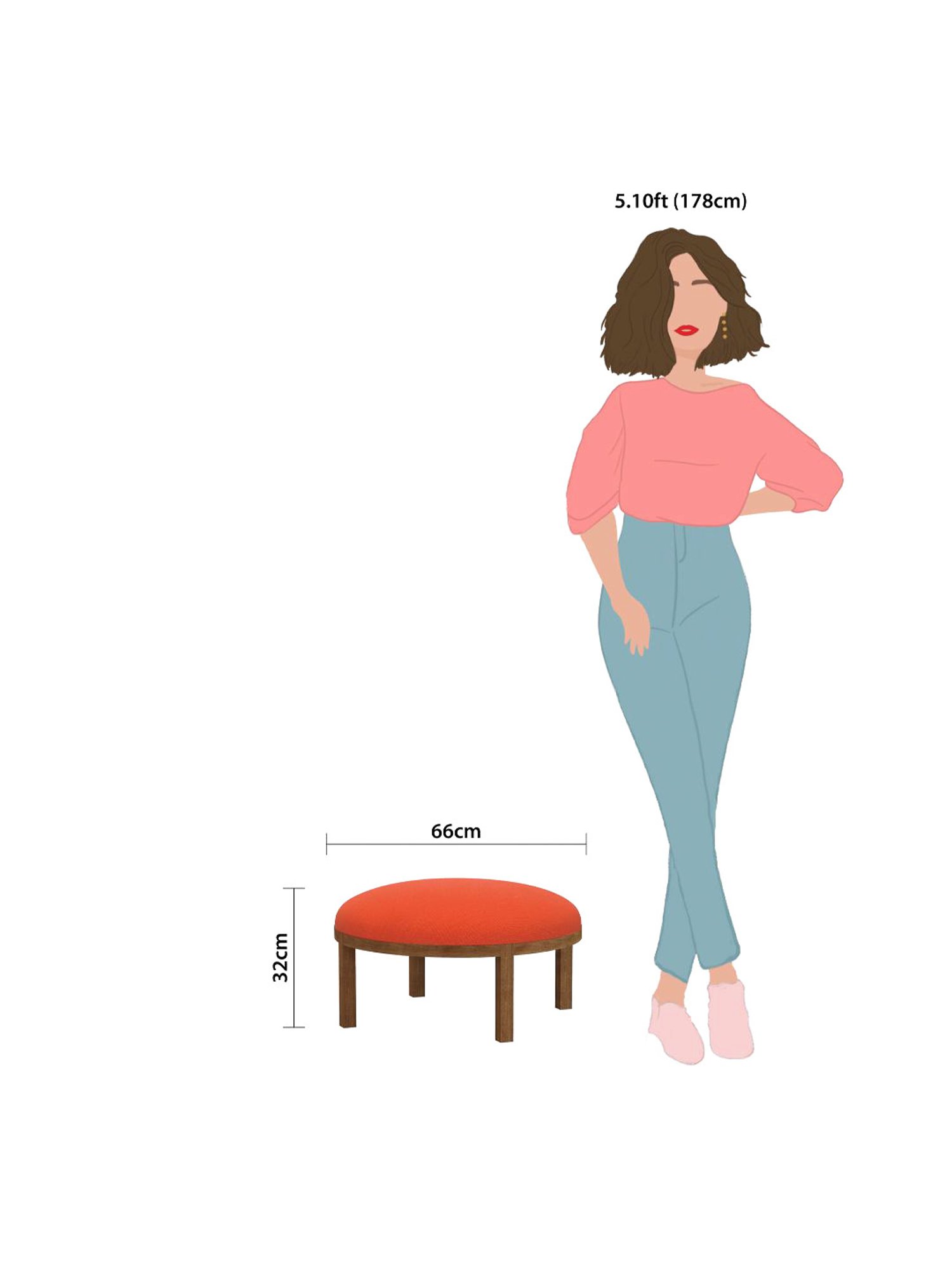 Chumbak Bohemian Carribean Coral Sheesham Wood Ottoman