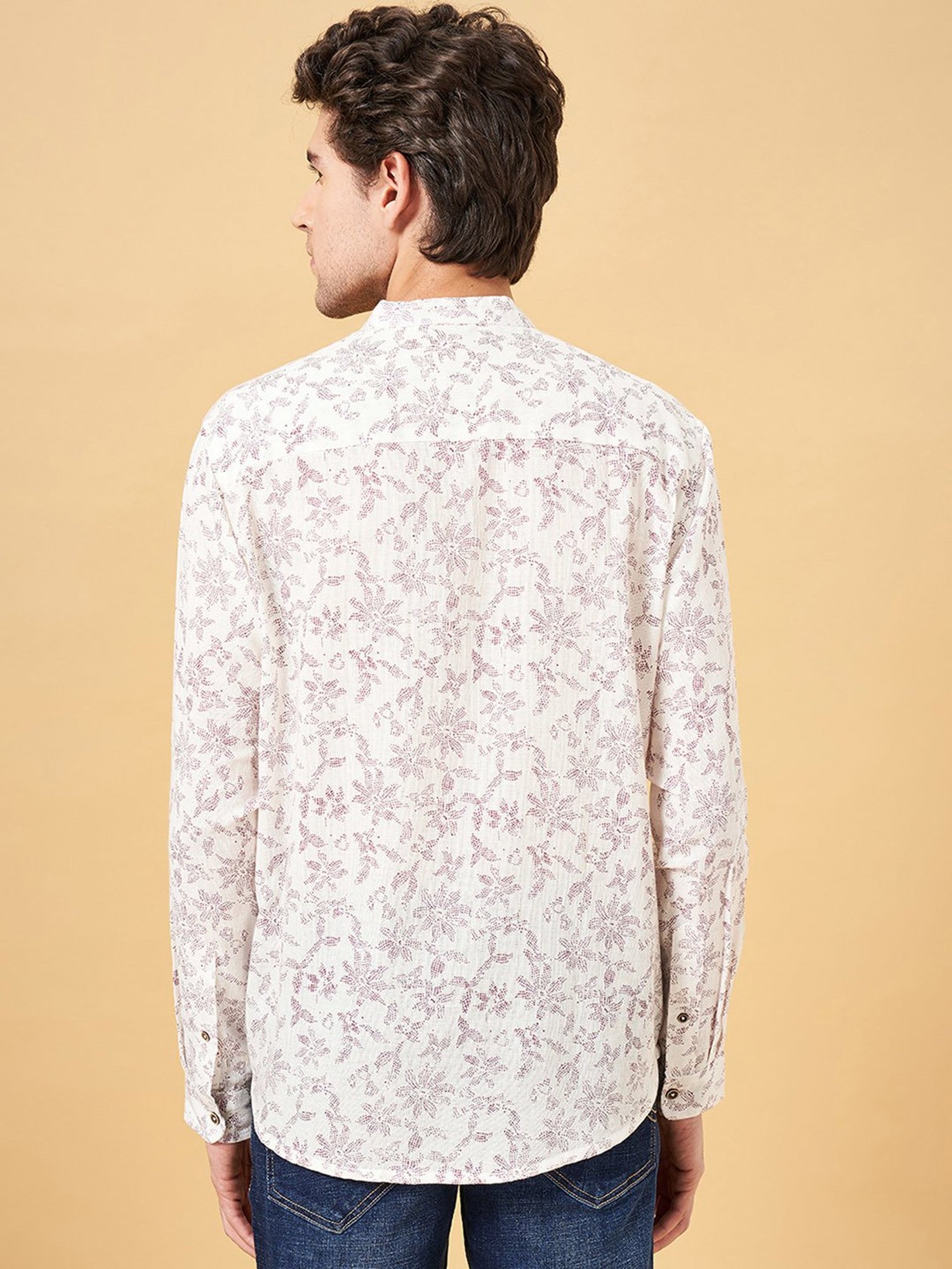 Indus Route by Pantaloons Off White Regular Fit Printed Shirt