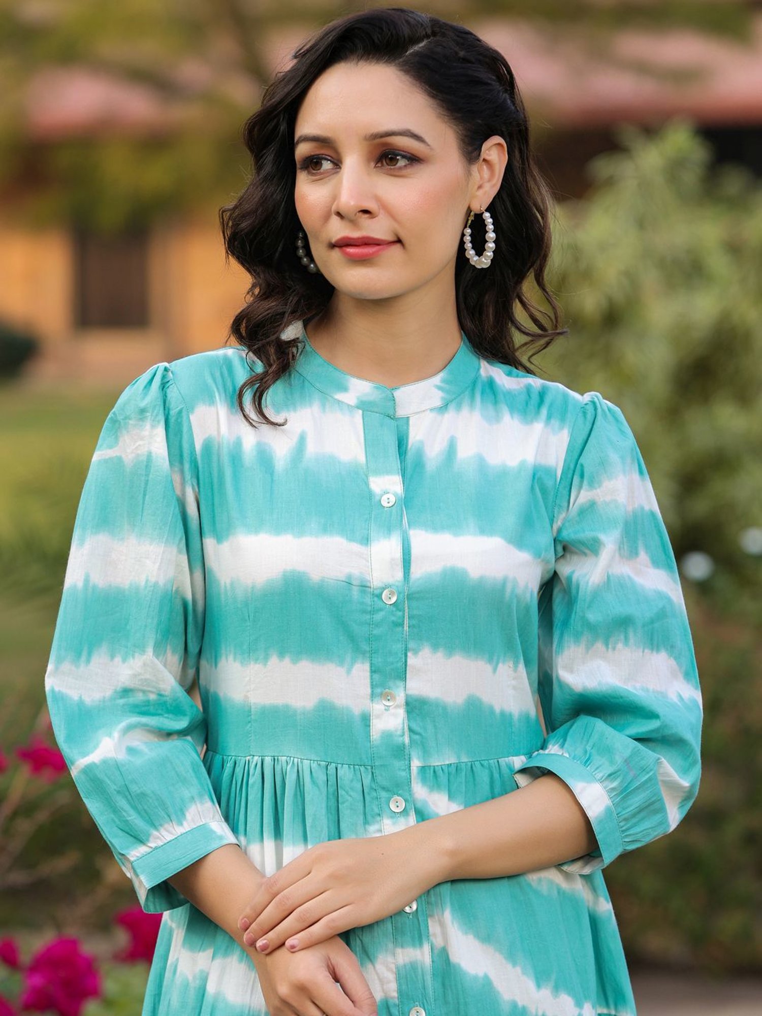 Rain and Rainbow Blue Cotton Tie & Dye A-Line Dress