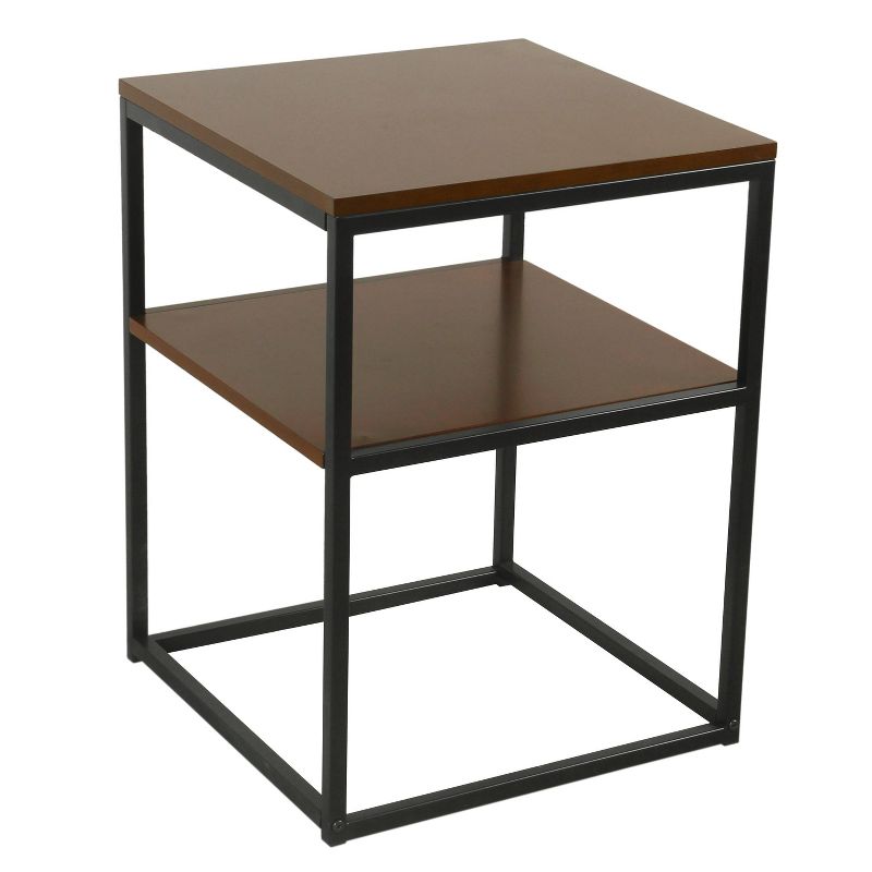 Square Wood and Metal Accent Table with Shelf Storage Dark Walnut Brown/Black - HomePop