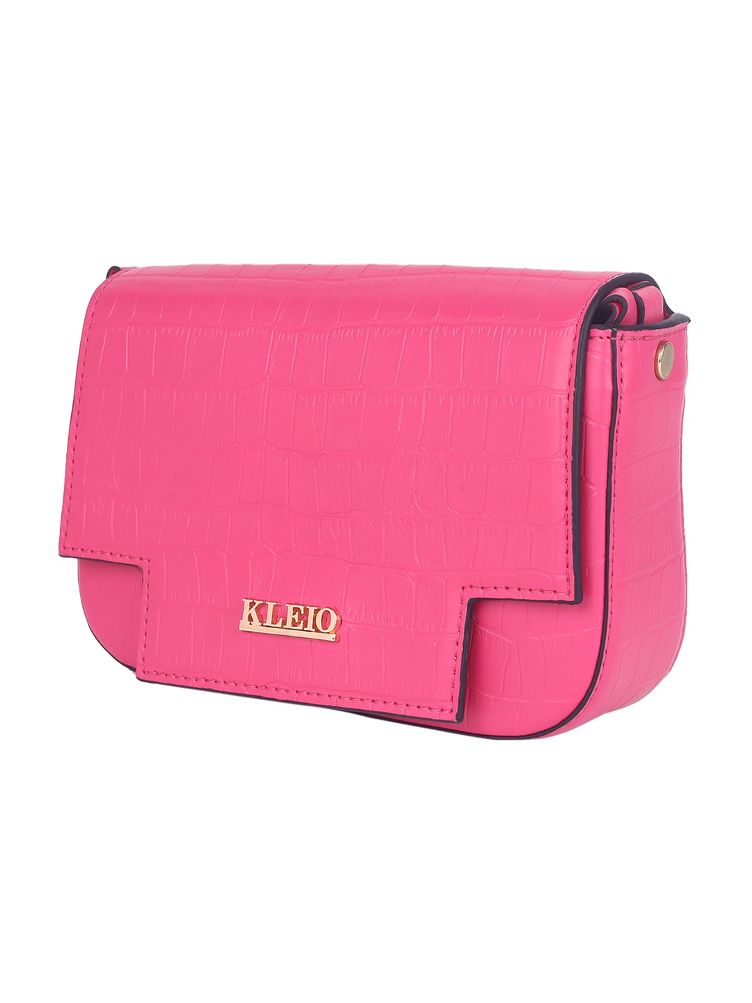 KLEIO Croco Mini Pink Small Leather Shoulder Handbag