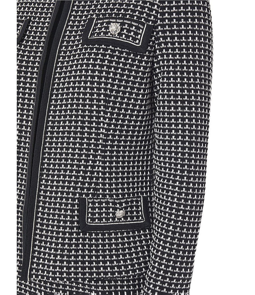 Ming Wang Contrast Grid Pattern Knit Round Neck Jacket