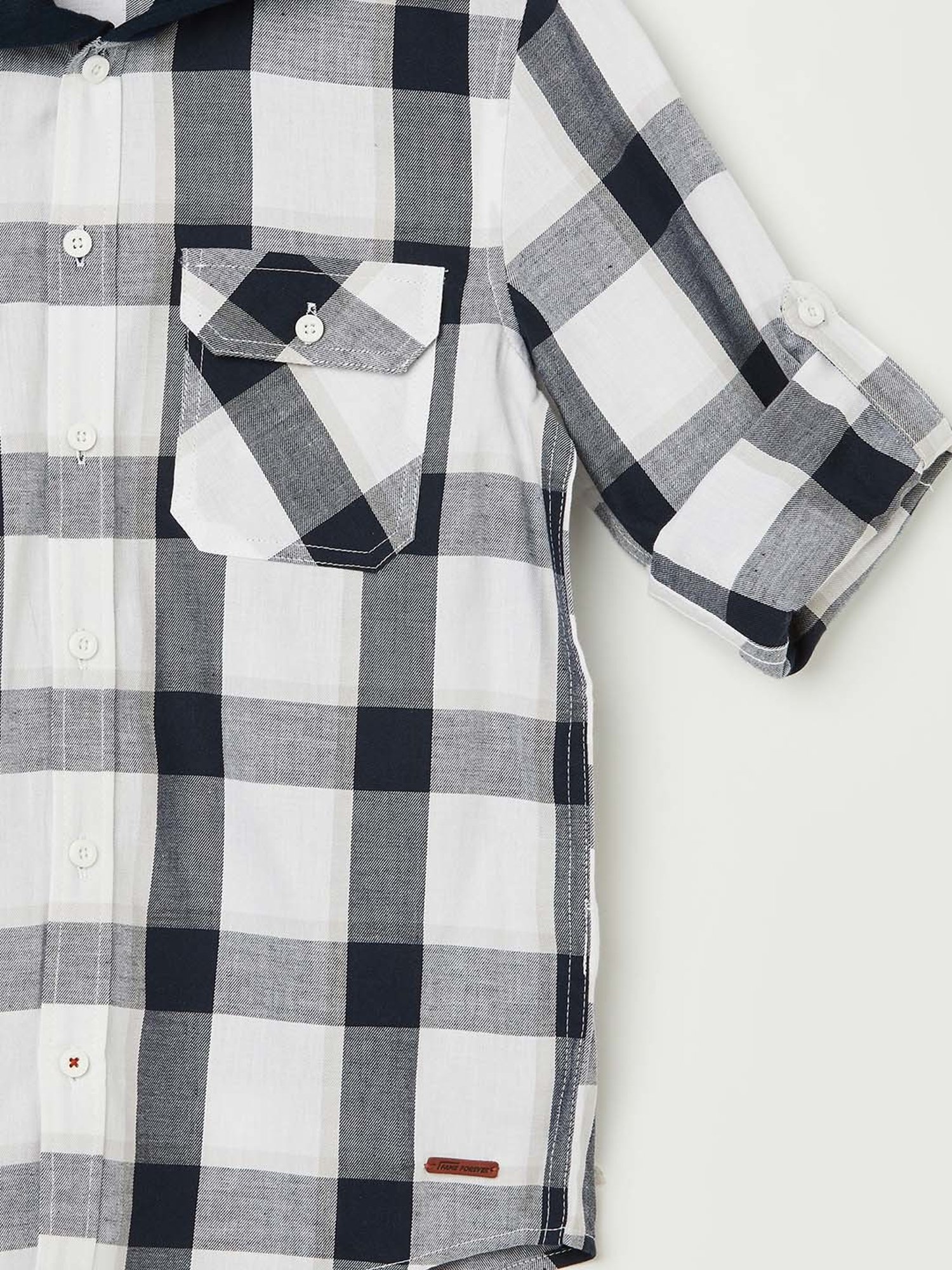 Fame Forever by Lifestyle Kids White & Black Cotton Chequered Full Sleeves Shirt