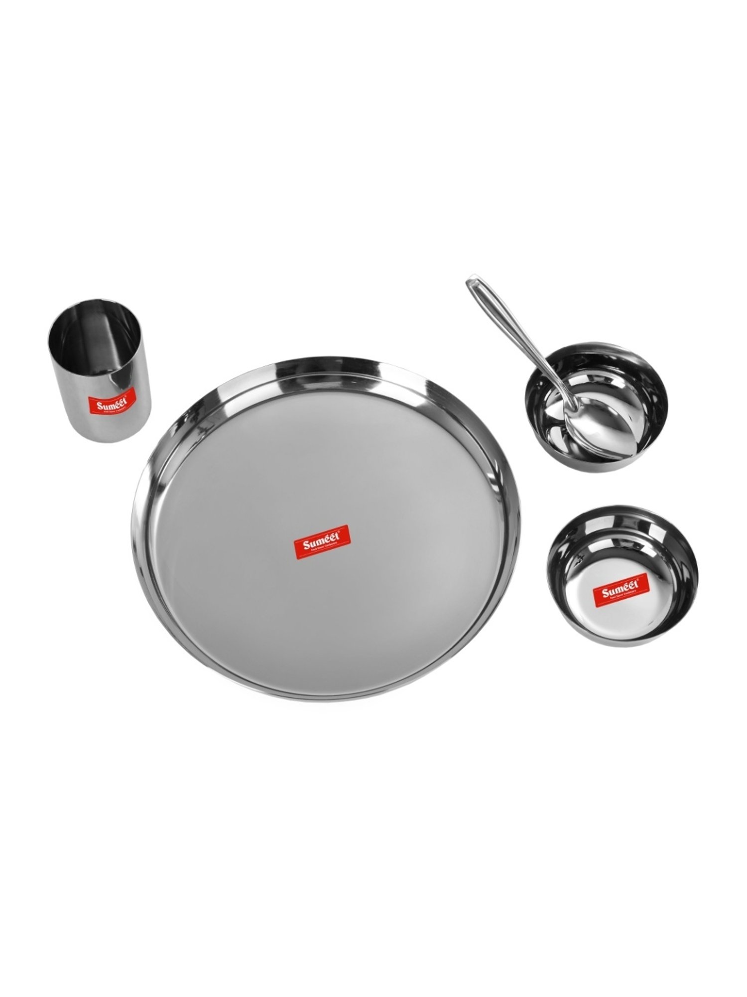 Sumeet S.S.Heavy Gauge Mirror Finish Buffet set/Dinner Set-5Pc(1 Plate,2 Bowl/Wati,1 Glass,1 Spoon)