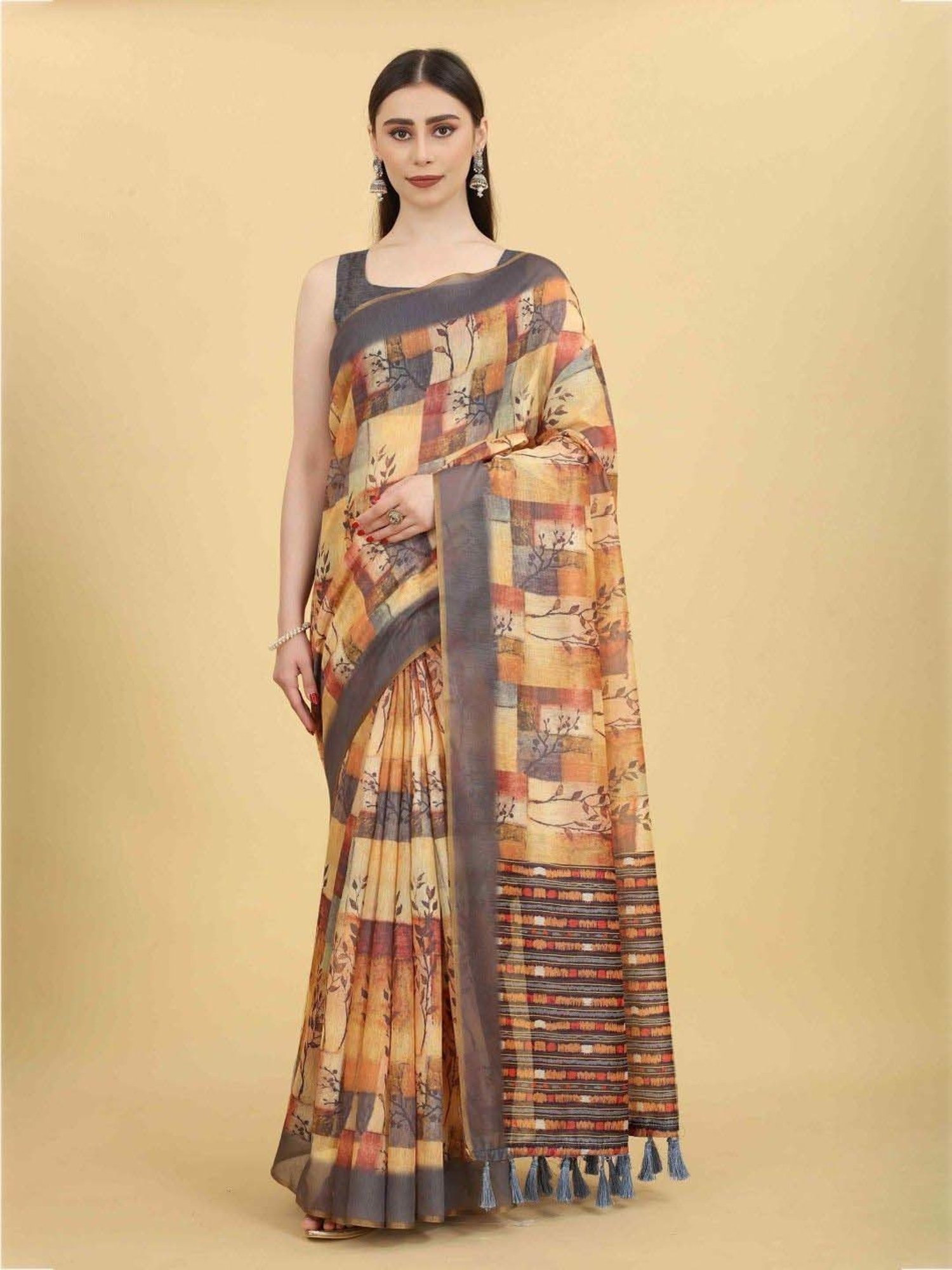 Silk Land Multicolored Printed Saree With Unstitched Blouse