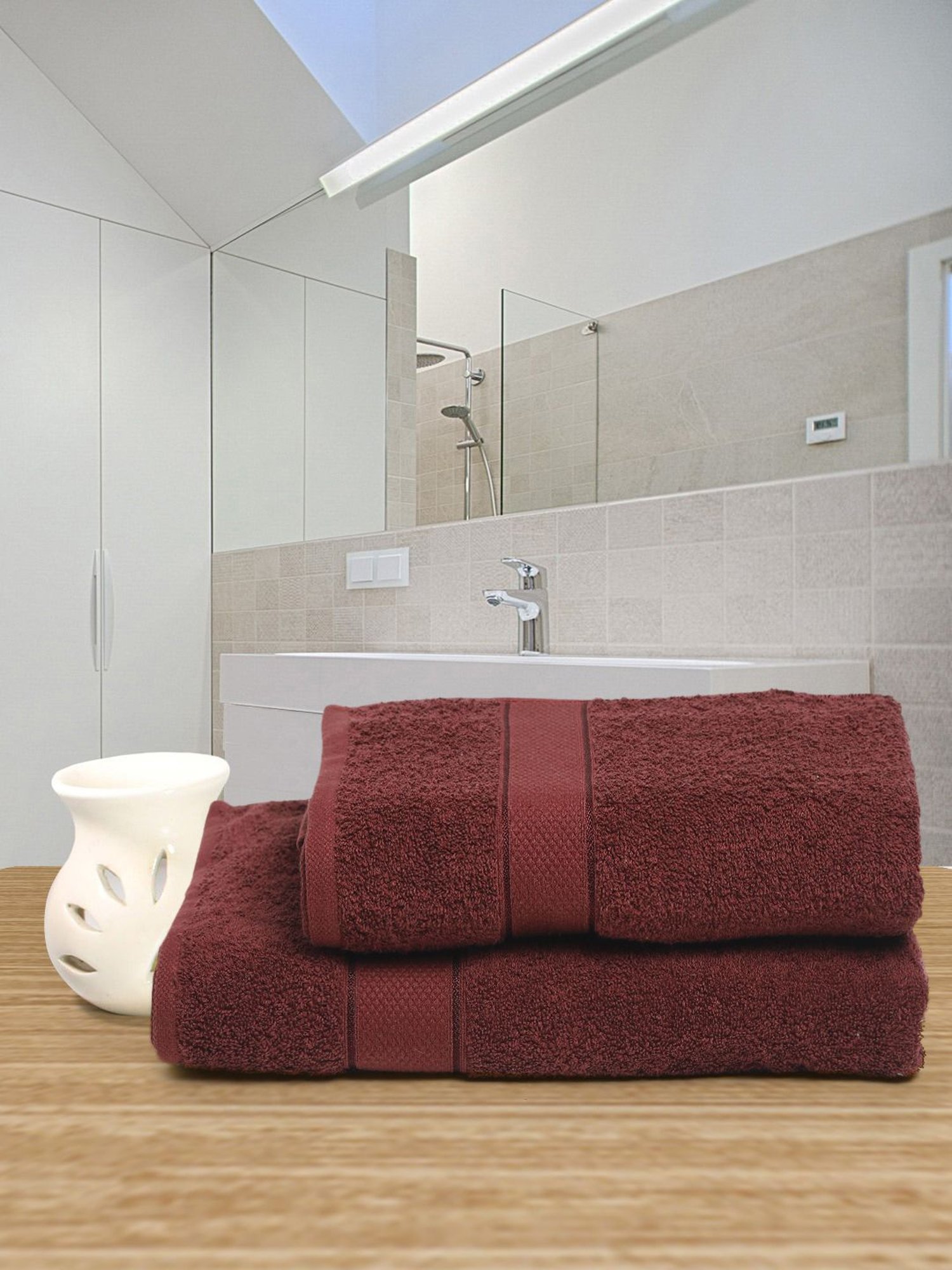 Creeva Burgundy 525 GSM Cotton Bath Towel Set of 2
